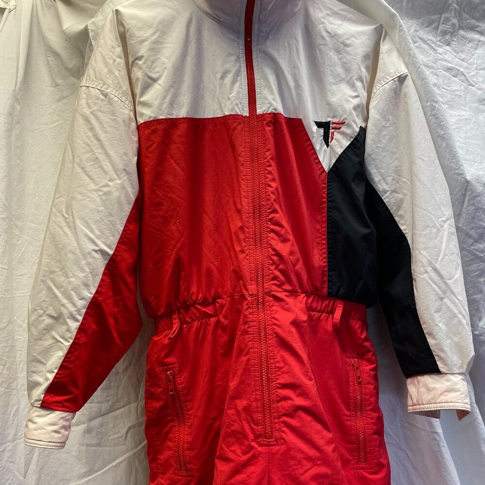Vintage Red, White and Black Tyrolia One Piece Snow Suit Size Medium